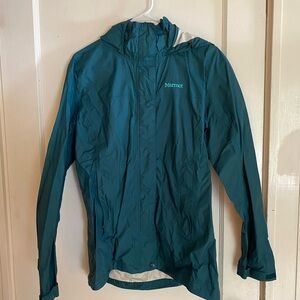 Women’s Marmot turquoise blue rain jacket, large